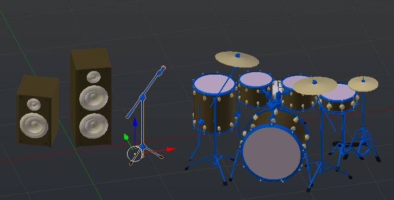 Drag & Drop Mid/Low Poly Collection of Drums, Speakers, Microphone. preview image 1